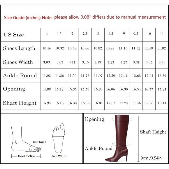 Women Burgundy Faux Leather Pointed Toe Tall  Stiletto High Zipper Dress Boot - Picture 8 of 8